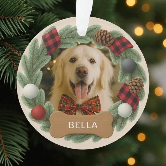 Country Plaid Dog Name Photo Holiday Christmas Ornament (Creator Uploaded)
