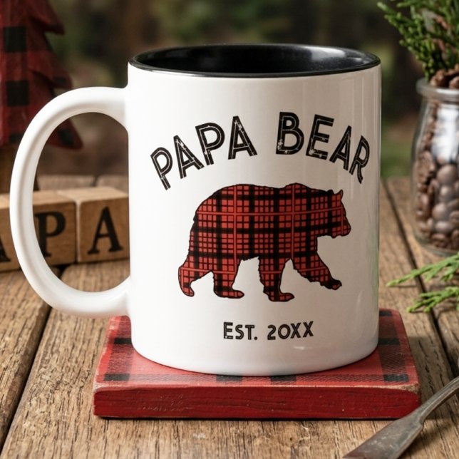 Country Plaid Papa Bear Father Year Established Two-Tone Coffee Mug (Creator Uploaded)
