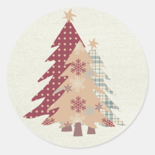 Country Plaid, Polka Dots, Snow Christmas Trees Classic Round Sticker