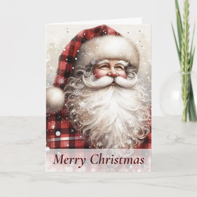Country Plaid Santa Personalised Christmas Card (Front)