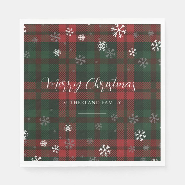 Country Plaid Snowflakes Personalised Christmas Napkin (Front)