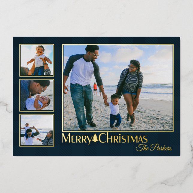 Country Plaid Traditional Christmas Photo Foil Holiday Card (Front)