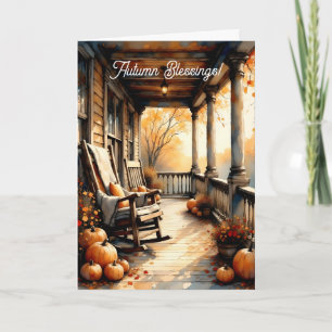 Country Porch in Autumn Watercolor Card