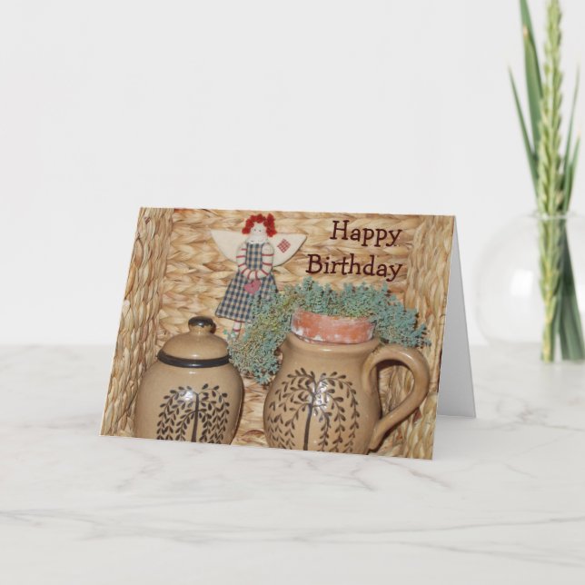 Country pottery and rag doll - birthday card (Front)