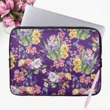Country Pretty Garden Flowers on Purple Background