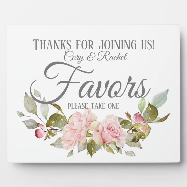 Country Pretty Pink Roses Bouquet Favors Plaque (Front)