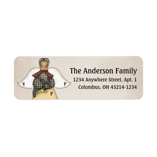 Country Prim Angel w/Crow Return Address Labels (Front)