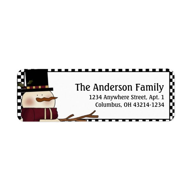 Country Prim Christmas Snowman Address Labels (Front)