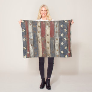 Country/Primitive Distressed Americana Fleece Blanket