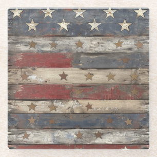 Country/Primitive Distressed Americana Glass Coaster
