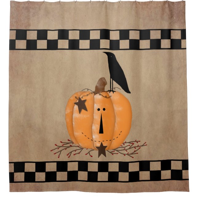 Country Primitive Pumpkin Shower Curtain (Front)