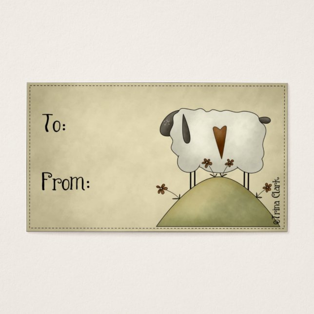 Country Primitive Sheep Design on a Hill Gift Tags (Front)