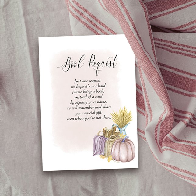 Country Pumpkin Blush Watercolor Book Request Enclosure Card (Girl Baby Shower Book Request enclosure cards from my Country Pumpkin collection)