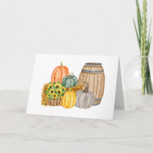 Country Pumpkin Harvest - Sunflowers and Barrel  Card