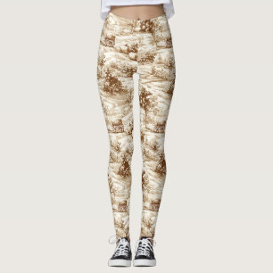 Country Pumpkin Toile in Warm Sepia Pattern Leggings