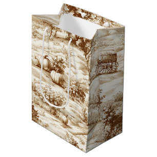 Country Pumpkin Toile in Warm Sepia Pattern Medium Gift Bag