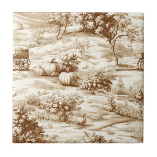 Country Pumpkin Toile in Warm Sepia Pattern Tile