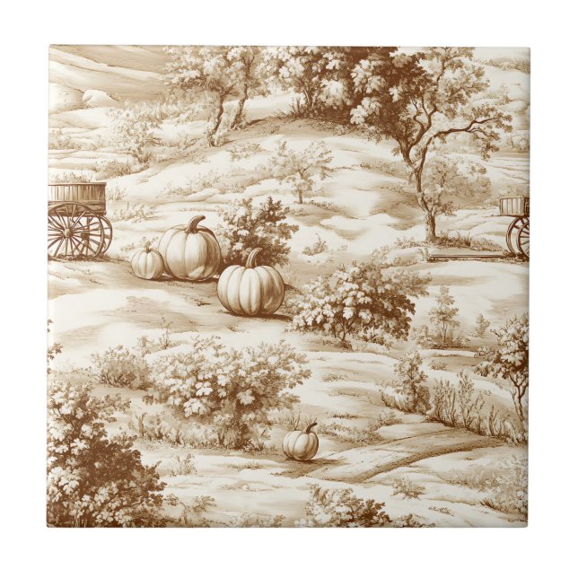 Country Pumpkin Toile in Warm Sepia Pattern Tile (Front)
