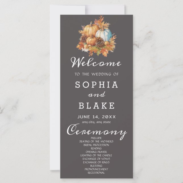 Country Pumpkins Fall Wolf Grey Wedding Program (Front)