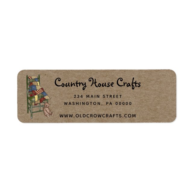 Country Quilt & Bear on Kraft Return Address Label (Front)