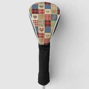 Country Quilt Heart Patchwork Red Blue Golf Head Cover