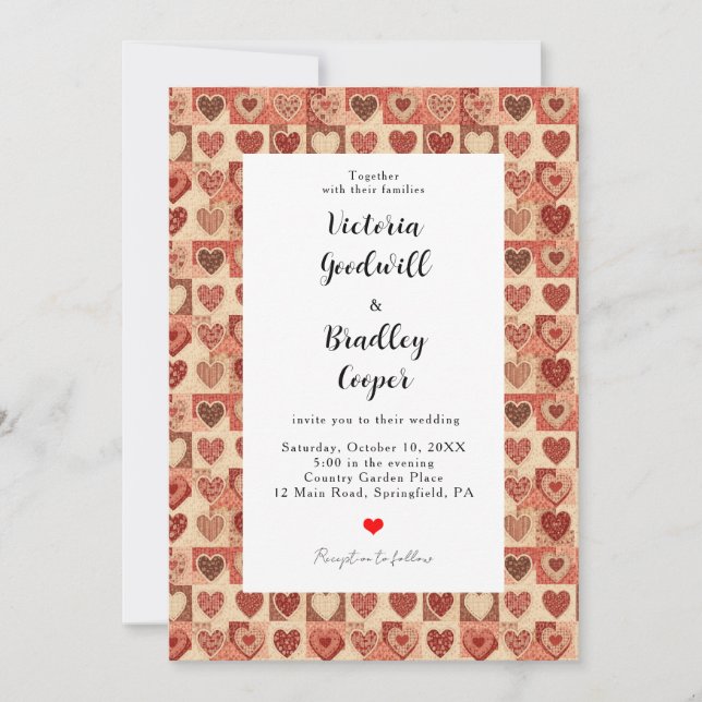 Country Quilt Patchwork Cute Custom Photo Wedding Invitation (Front)