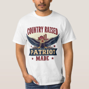 Country Raised Patriot Made Eagle with Barn and Tr T-Shirt