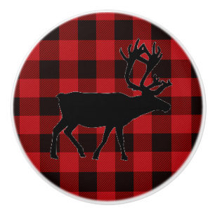 Country red and black plaid ceramic knob