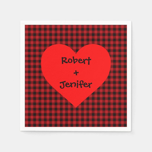 Country red and black plaid - heart detail napkin (Front)
