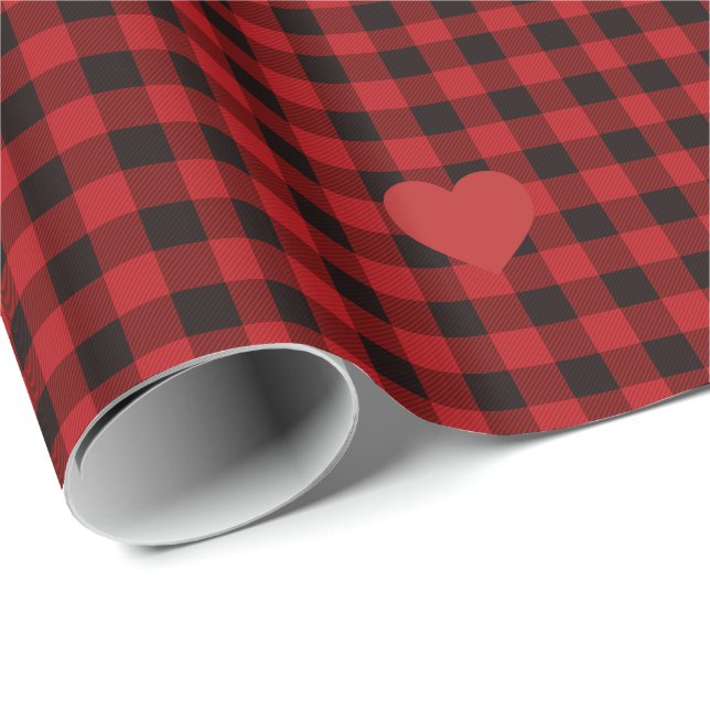 Country red and black plaid - heart detail wrapping paper (Roll Corner)