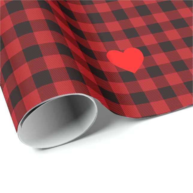 Country red and black plaid - heart detail wrapping paper (Roll Corner)