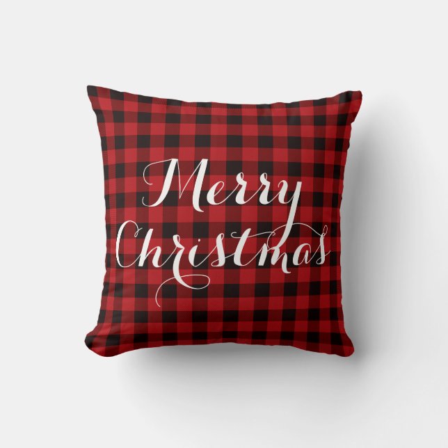 Country red and black plaid - Merry Christmas Cushion (Front)