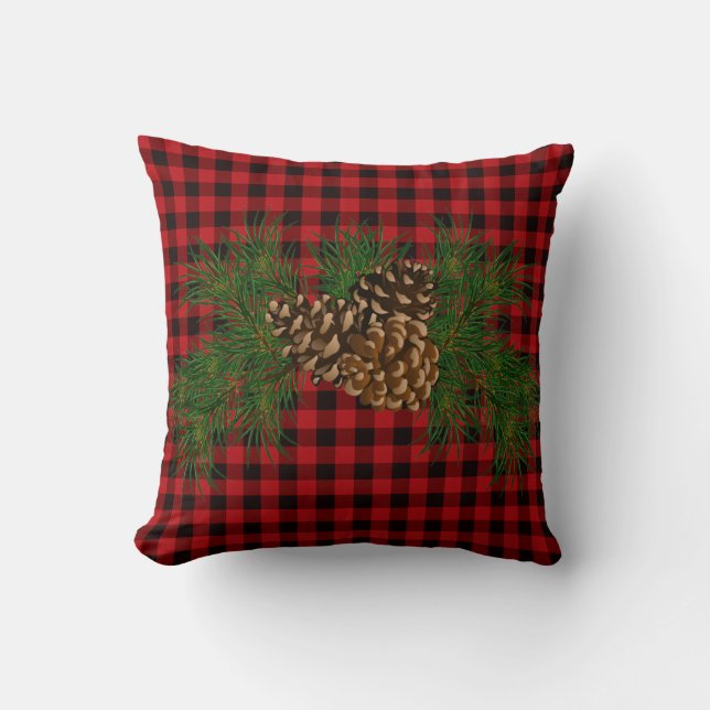 Country red and black plaid pine cone cushion (Front)