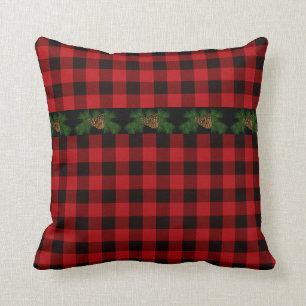 Country red and black plaid pine cone cushion