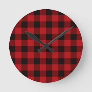 Country red and black plaid round clock
