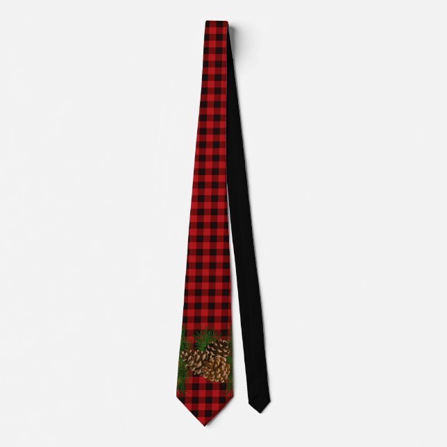 Country red and black plaid with pine cone tie (Front)