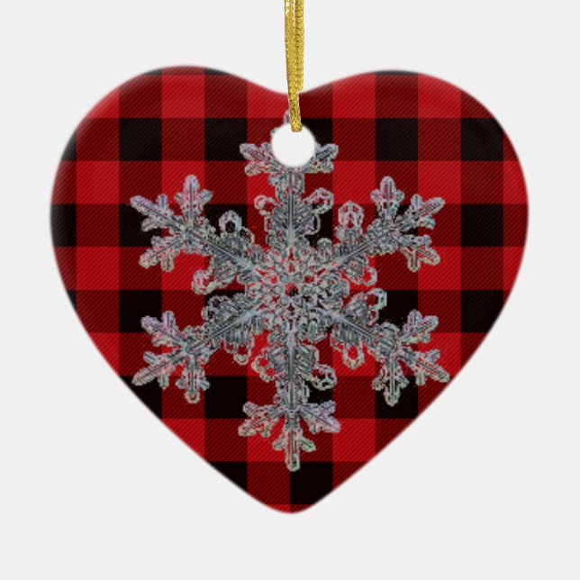 Country red and black plaid with snow flake ceramic tree decoration (Front)