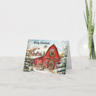 Country Red Barn Christmas Card