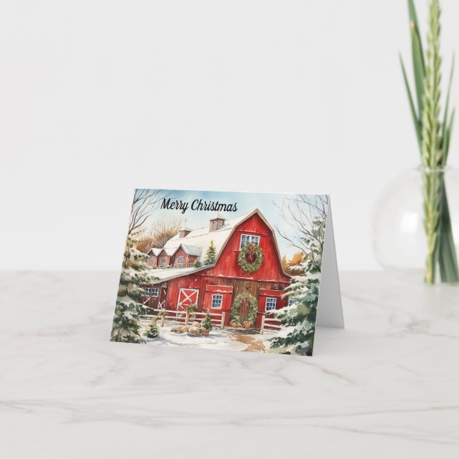 Country Red Barn Christmas Card (Front)