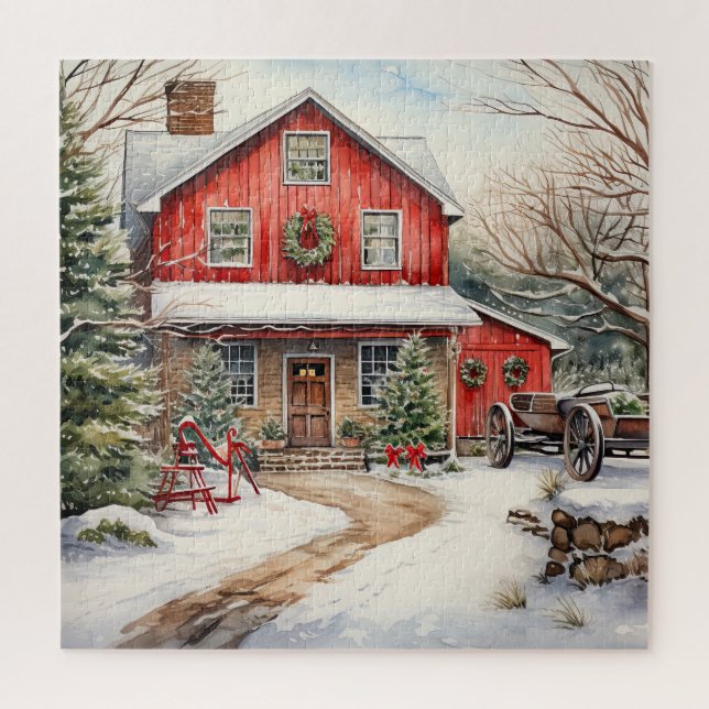 Country Red Barn In Winter Jigsaw Puzzle (Vertical)