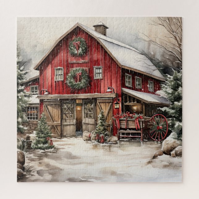 Country Red Barn In Winter Jigsaw Puzzle (Vertical)