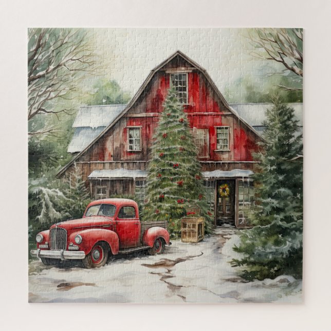 Country Red Barn In Winter Jigsaw Puzzle (Vertical)