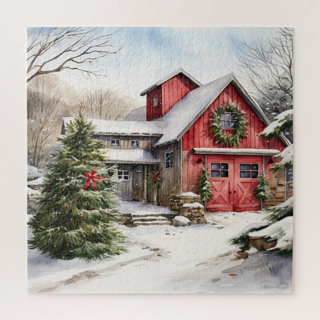 Country Red Barn In Winter Jigsaw Puzzle (Vertical)