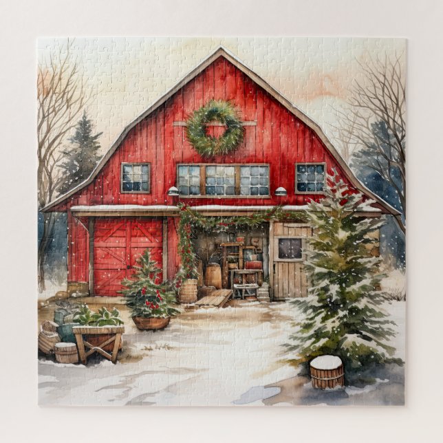 Country Red Barn In Winter Jigsaw Puzzle (Vertical)