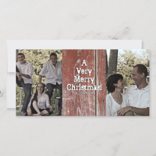 Country Red Barn Two Photo Christmas Card