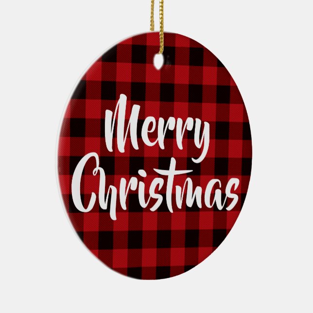 Country red, black buffalo plaid - Merry Christmas Ceramic Tree Decoration (Right)