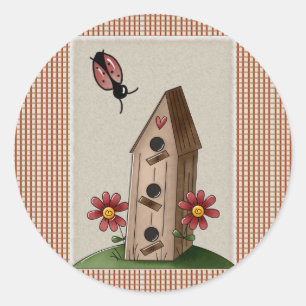 Country Red Gingham Checks Classic Round Sticker