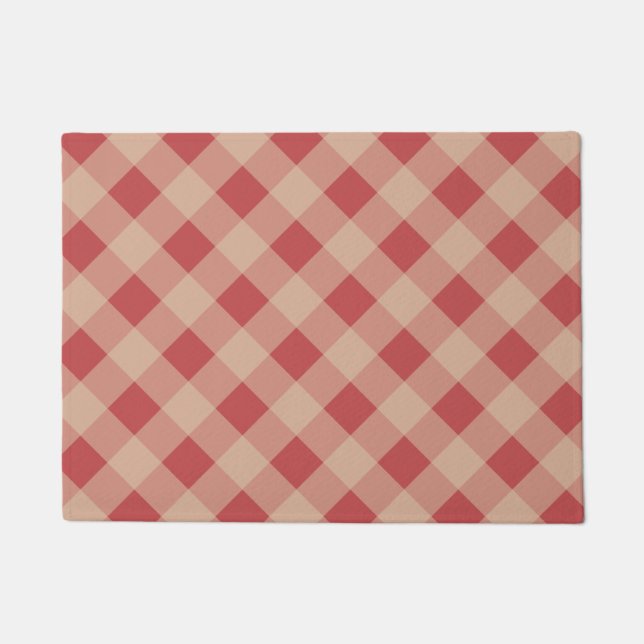 Country Red Gingham Kitchen Doormat Rug (Front)