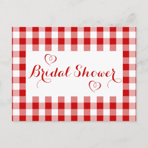 Country Red Gingham Plaid Rustic Bridal Shower Invitation Postcard