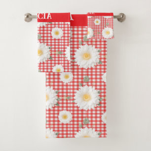 Country Red Gingham with White Daisies Bath Towel Set